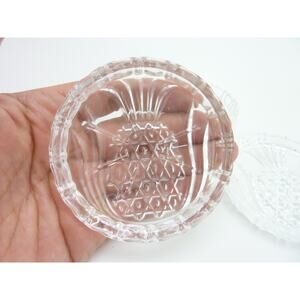 Vintage Pineapple Pressed Glass Coaster Drink Butter Dish Pattern Sides 3"